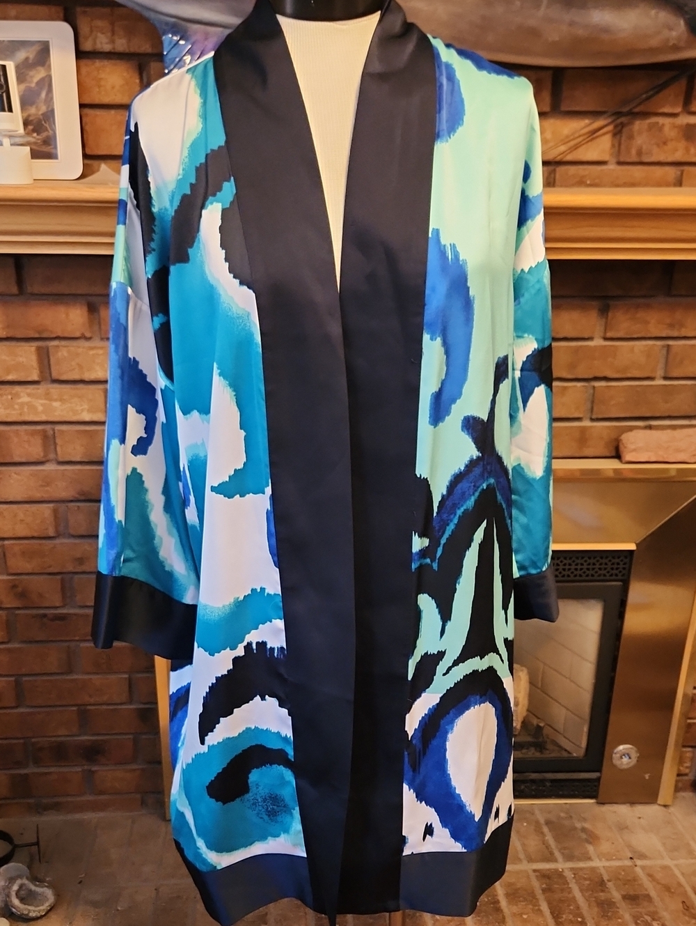 Chico's Travelers Scroll Print Kimono Jacket NWT L/XL Beach Cover Up Vacation